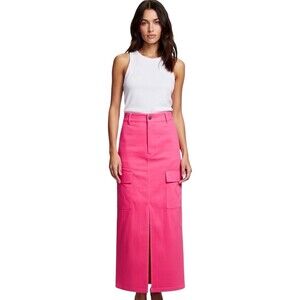 WIN WIN Skirt Womens Size S Hot Pink Utility Cargo Midi Front Slit